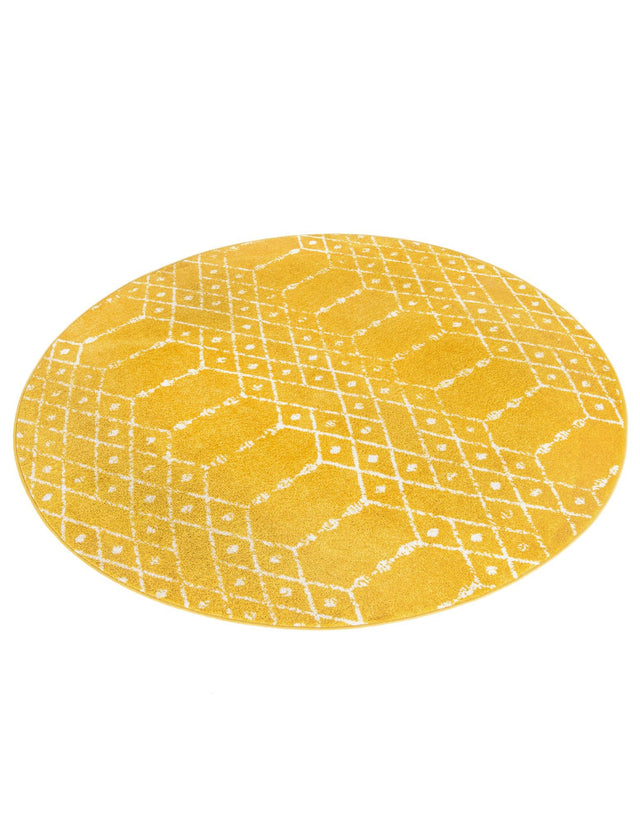 Yellow 5' 3 x 5' 3 Paxon Trellis Round Area Rug Geometric Durable Stain Resistant Easy Clean Carpet for Modern Interior Home Decor for Sale at Rug Engine