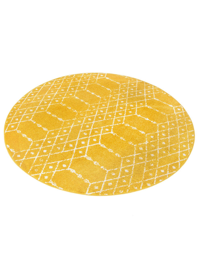 Yellow 5' 3 x 5' 3 Paxon Trellis Round Area Rug Geometric Durable Stain Resistant Easy Clean Carpet for Modern Interior Home Decor for Sale at Rug Engine