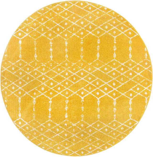 Yellow 5' 3 x 5' 3 Paxon Trellis Round Area Rug Geometric Durable Stain Resistant Easy Clean Carpet for Modern Interior Home Decor for Sale at Rug Engine