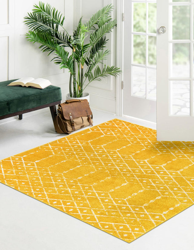 Yellow 7' 10 x 7' 10 Paxon Trellis Square Area Rug Geometric Durable Stain Resistant Easy Clean Carpet for Modern Interior Home Decor for Sale at Rug Engine