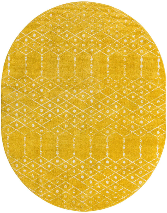 Yellow 7' 10 x 10' Paxon Trellis Oval Area Rug Geometric Durable Stain Resistant Easy Clean Carpet for Modern Interior Home Decor for Sale at Rug Engine