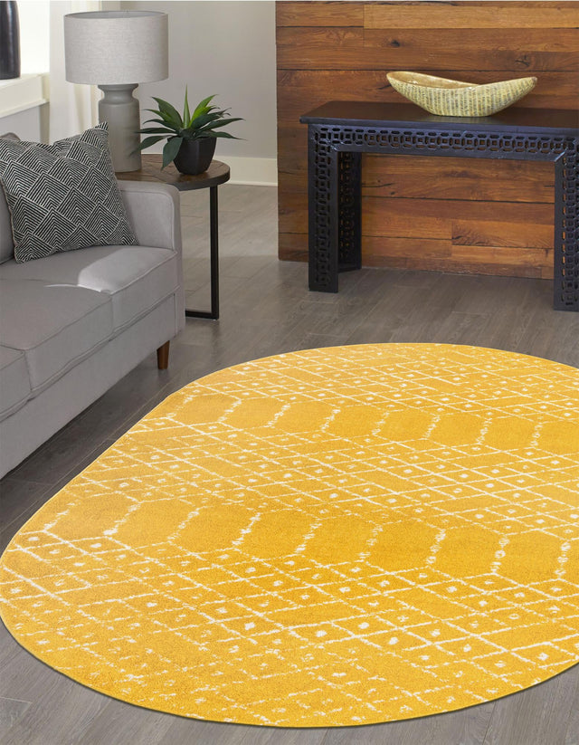 Yellow 7' 10 x 10' Paxon Trellis Oval Area Rug Geometric Durable Stain Resistant Easy Clean Carpet for Modern Interior Home Decor for Sale at Rug Engine