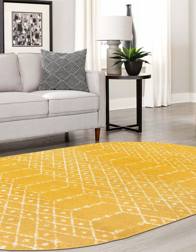Yellow 4' x 6' Paxon Trellis Oval Area Rug Geometric Durable Stain Resistant Easy Clean Carpet for Modern Interior Home Decor for Sale at Rug Engine