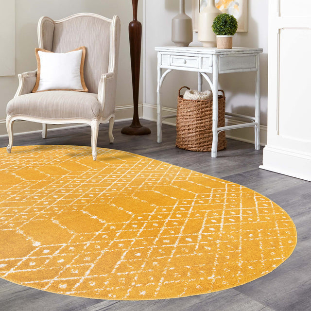 Yellow 4' x 6' Paxon Trellis Oval Area Rug Geometric Durable Stain Resistant Easy Clean Carpet for Modern Interior Home Decor for Sale at Rug Engine