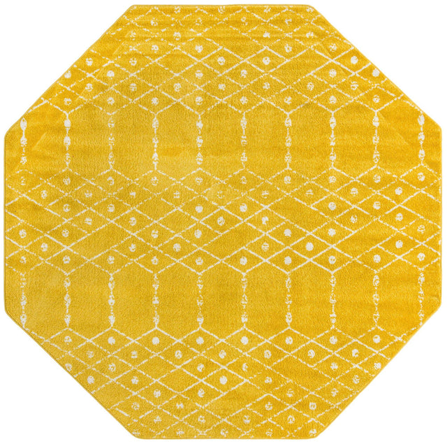 Yellow 7' 10 x 7' 10 Paxon Trellis Octagon Area Rug Geometric Durable Stain Resistant Easy Clean Carpet for Modern Interior Home Decor for Sale at Rug Engine