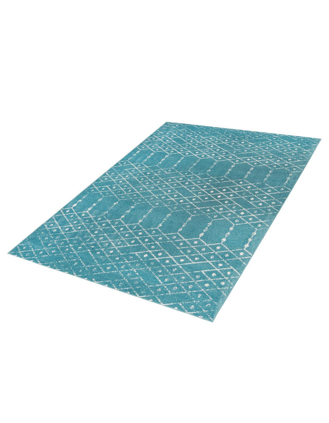 Teal blue 7' 1 x 10' Paxon Trellis Rectangle Area Rug Geometric Durable Stain Resistant Easy Clean Carpet for Modern Interior Home Decor for Sale at Rug Engine