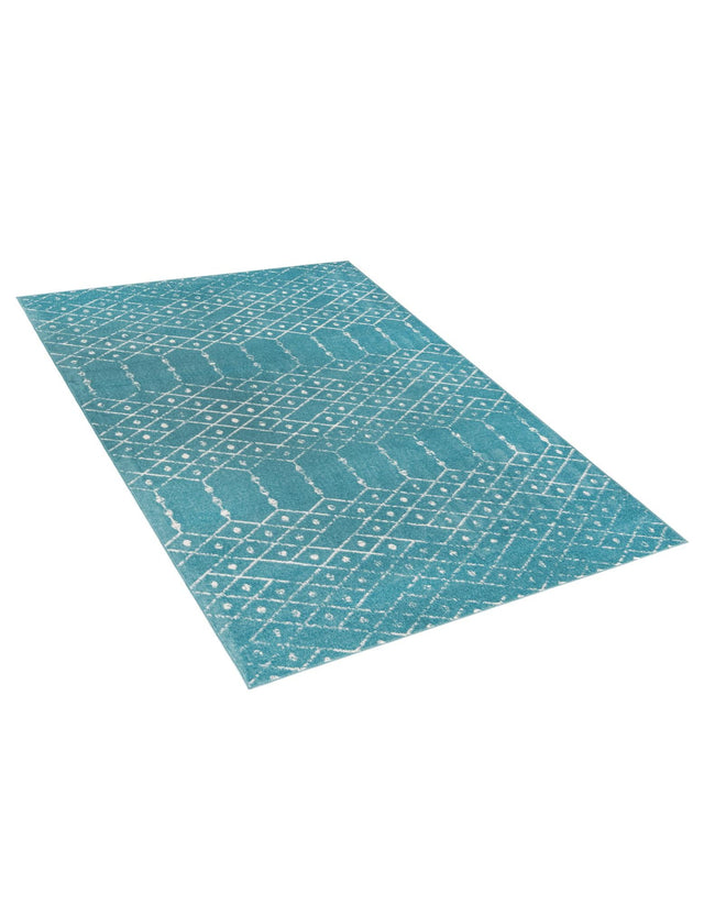 Teal blue 7' 1 x 10' Paxon Trellis Rectangle Area Rug Geometric Durable Stain Resistant Easy Clean Carpet for Modern Interior Home Decor for Sale at Rug Engine