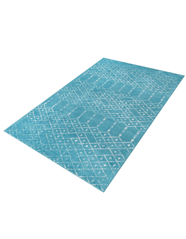 Teal blue 6' x 9' Paxon Trellis Rectangle Area Rug Geometric Durable Stain Resistant Easy Clean Carpet for Modern Interior Home Decor for Sale at Rug Engine