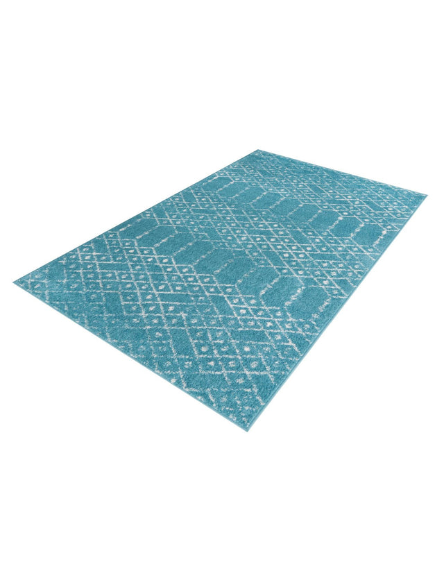 Teal blue 4' x 6' Paxon Trellis Rectangle Area Rug Geometric Durable Stain Resistant Easy Clean Carpet for Modern Interior Home Decor for Sale at Rug Engine