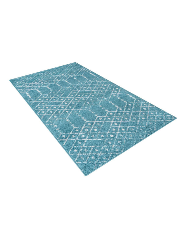 Teal blue 3' 3 x 5' 3 Paxon Trellis Rectangle Area Rug Geometric Durable Stain Resistant Easy Clean Carpet for Modern Interior Home Decor for Sale at Rug Engine