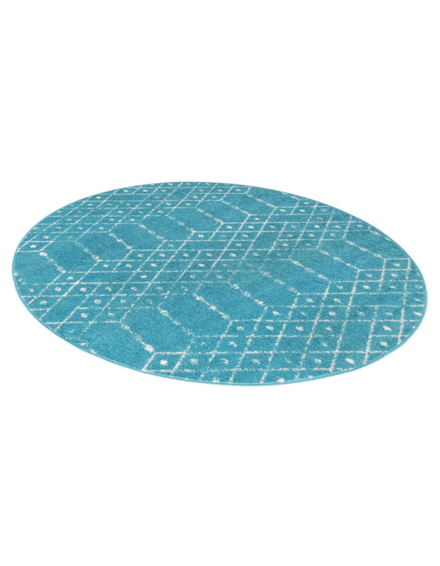 Teal blue 5' 3 x 5' 3 Paxon Trellis Round Area Rug Geometric Durable Stain Resistant Easy Clean Carpet for Modern Interior Home Decor for Sale at Rug Engine