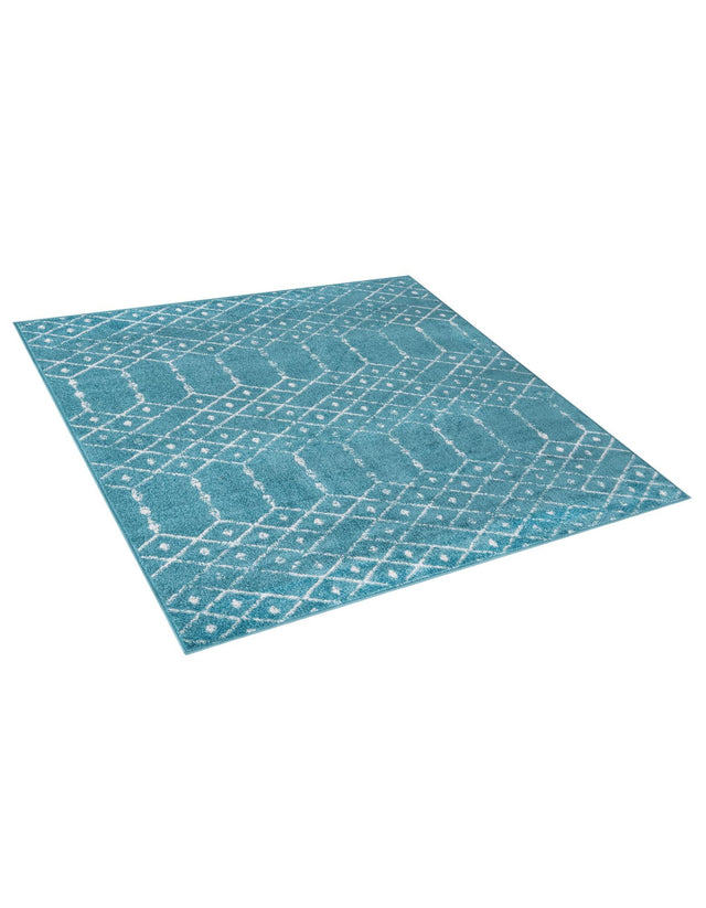 Teal blue 7' 10 x 7' 10 Paxon Trellis Square Area Rug Geometric Durable Stain Resistant Easy Clean Carpet for Modern Interior Home Decor for Sale at Rug Engine
