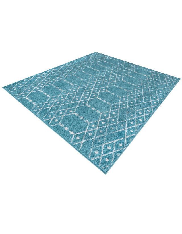 Teal blue 4' x 4' Paxon Trellis Square Area Rug Geometric Durable Stain Resistant Easy Clean Carpet for Modern Interior Home Decor for Sale at Rug Engine
