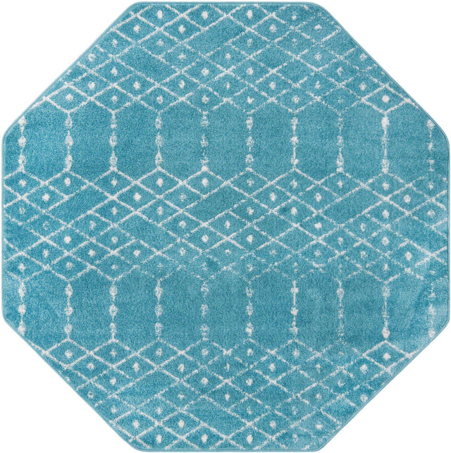 Teal blue 7' 10 x 7' 10 Paxon Trellis Octagon Area Rug Geometric Durable Stain Resistant Easy Clean Carpet for Modern Interior Home Decor for Sale at Rug Engine