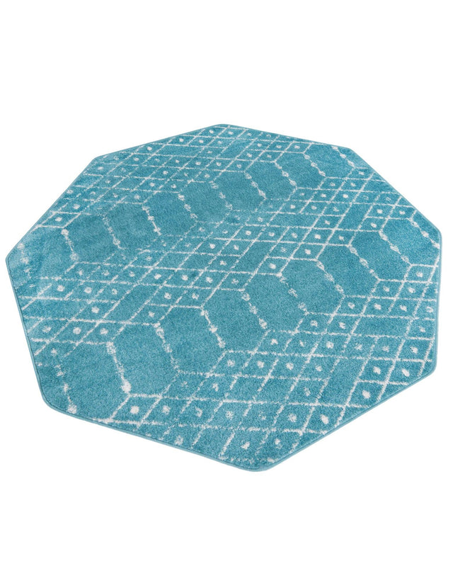 Teal blue 5' 3 x 5' 3 Paxon Trellis Octagon Area Rug Geometric Durable Stain Resistant Easy Clean Carpet for Modern Interior Home Decor for Sale at Rug Engine