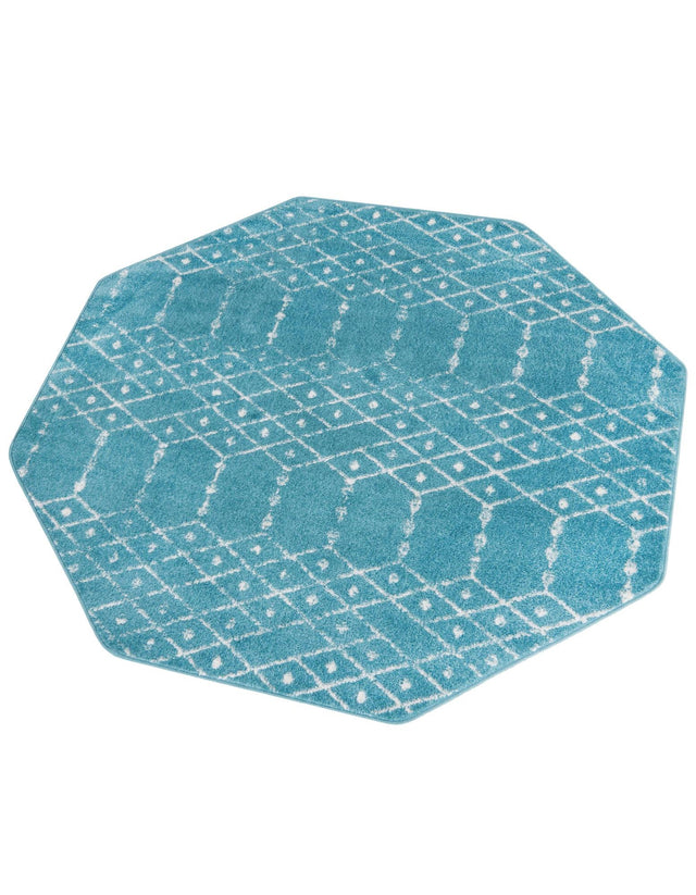 Teal blue 5' 3 x 5' 3 Paxon Trellis Octagon Area Rug Geometric Durable Stain Resistant Easy Clean Carpet for Modern Interior Home Decor for Sale at Rug Engine