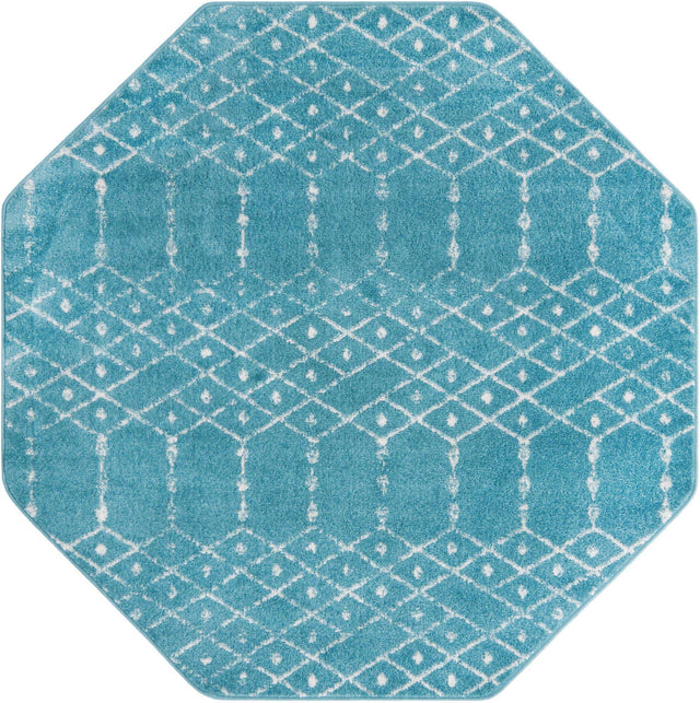 Teal blue 5' 3 x 5' 3 Paxon Trellis Octagon Area Rug Geometric Durable Stain Resistant Easy Clean Carpet for Modern Interior Home Decor for Sale at Rug Engine