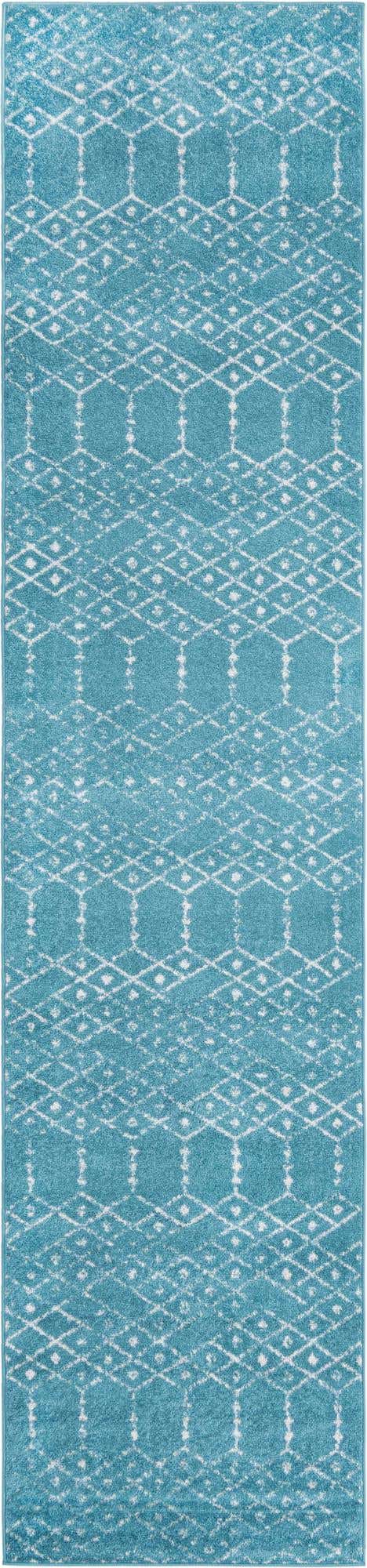 Teal blue 2' 11 x 13' Paxon Trellis Runner Area Rug Geometric Durable Stain Resistant Easy Clean Carpet for Modern Interior Home Decor for Sale at Rug Engine