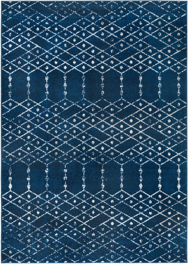 Navy Blue 7' x 10' Paxon Trellis Rectangle Area Rug Geometric Durable Stain Resistant Easy Clean Carpet for Modern Interior Home Decor for Sale at Rug Engine