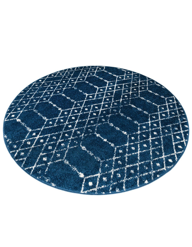 Navy Blue 5' 3 x 5' 3 Paxon Trellis Round Area Rug Geometric Durable Stain Resistant Easy Clean Carpet for Modern Interior Home Decor for Sale at Rug Engine