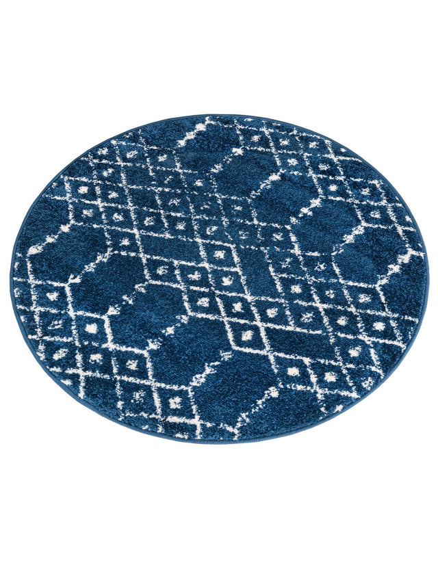 Navy Blue 3' x 3' Paxon Trellis Round Area Rug Geometric Durable Stain Resistant Easy Clean Carpet for Modern Interior Home Decor for Sale at Rug Engine
