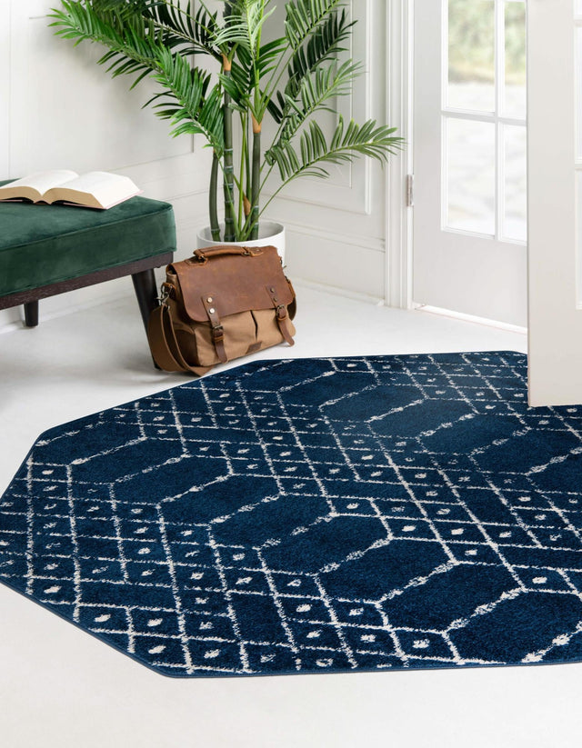 Navy Blue 5' 3 x 5' 3 Paxon Trellis Octagon Area Rug Geometric Durable Stain Resistant Easy Clean Carpet for Modern Interior Home Decor for Sale at Rug Engine