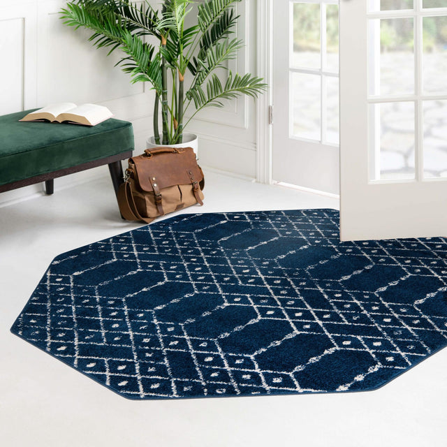 Navy Blue 5' 3 x 5' 3 Paxon Trellis Octagon Area Rug Geometric Durable Stain Resistant Easy Clean Carpet for Modern Interior Home Decor for Sale at Rug Engine