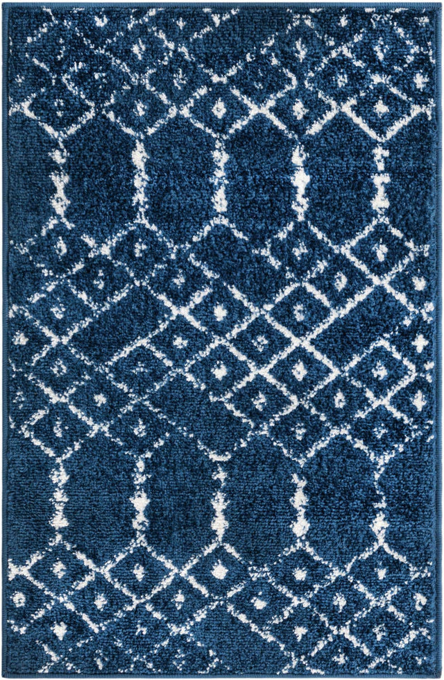 Navy Blue 2' x 3' Paxon Trellis Rectangle Area Rug Geometric Durable Stain Resistant Easy Clean Carpet for Modern Interior Home Decor for Sale at Rug Engine