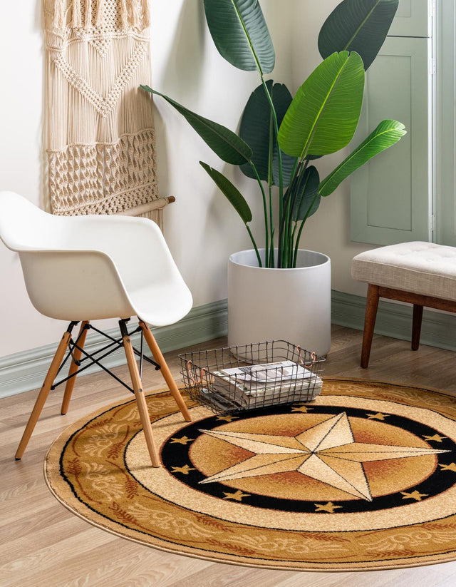 Ivory Brown 5' 3 x 5' 3 Pioneer Round Area Rug