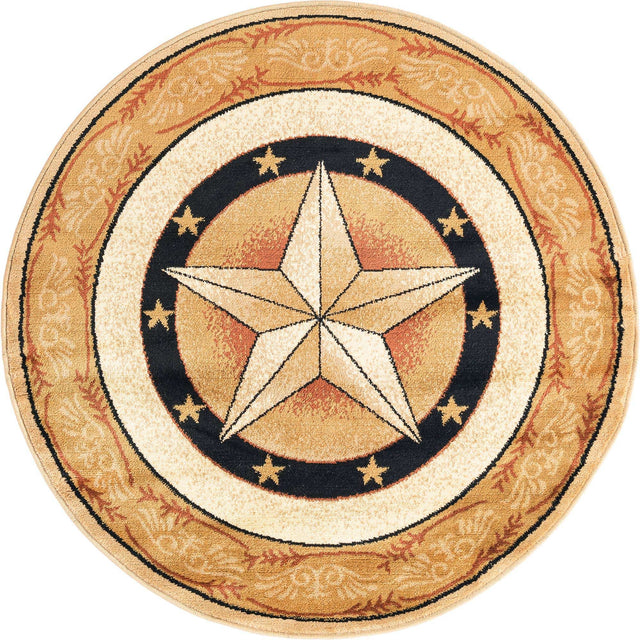 Ivory Brown 4' 1 x 4' 1 Pioneer Round Area Rug