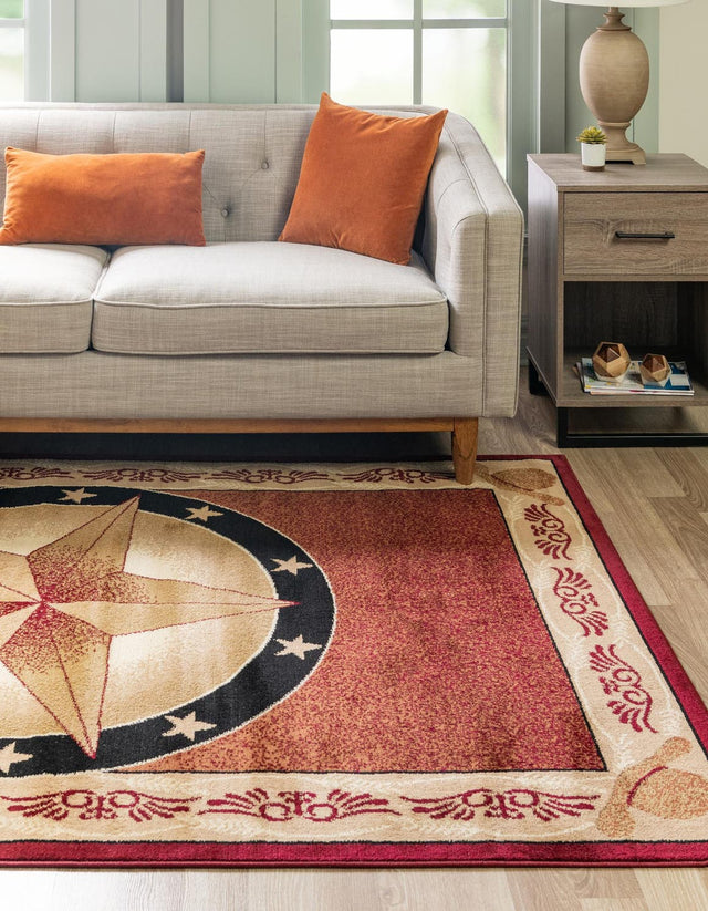 Red 9' x 12' Pioneer Rectangle Area Rug Classic Southwestern Motif Durable Stain Resistant Easy Clean Carpet for Traditional Interior Decor for Sale at Rug Engine