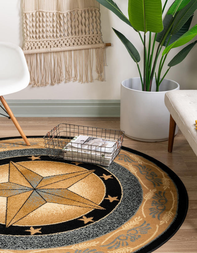 Blue 5' 3 x 5' 3 Pioneer Round Area Rug Classic Southwestern Motif Durable Stain Resistant Easy Clean Carpet for Traditional Interior Decor for Sale at Rug Engine