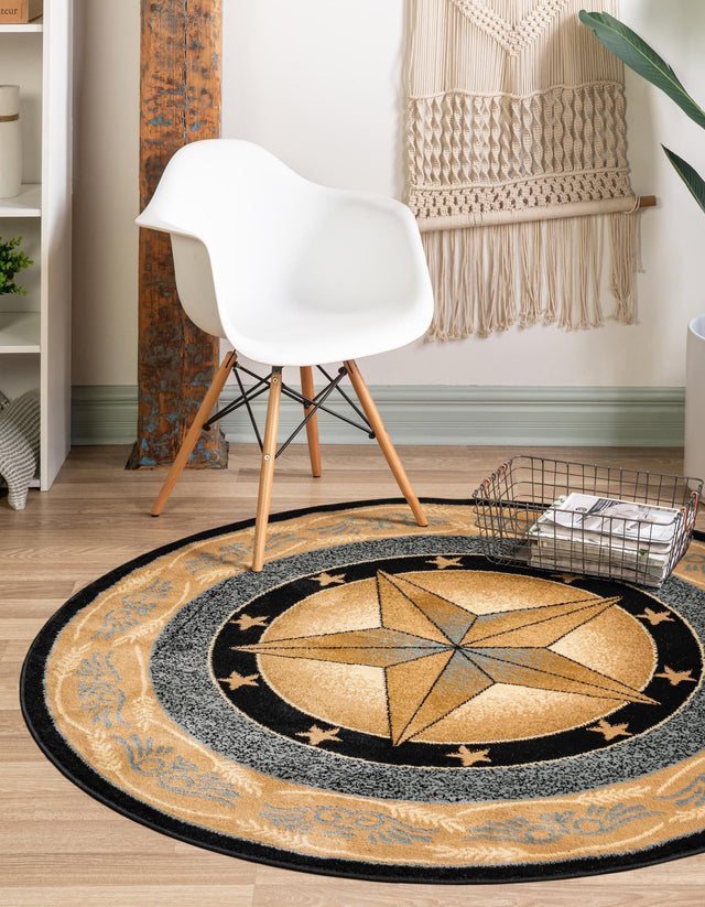 Blue 7' 10 x 7' 10 Pioneer Round Area Rug Classic Southwestern Motif Durable Stain Resistant Easy Clean Carpet for Traditional Interior Decor for Sale at Rug Engine