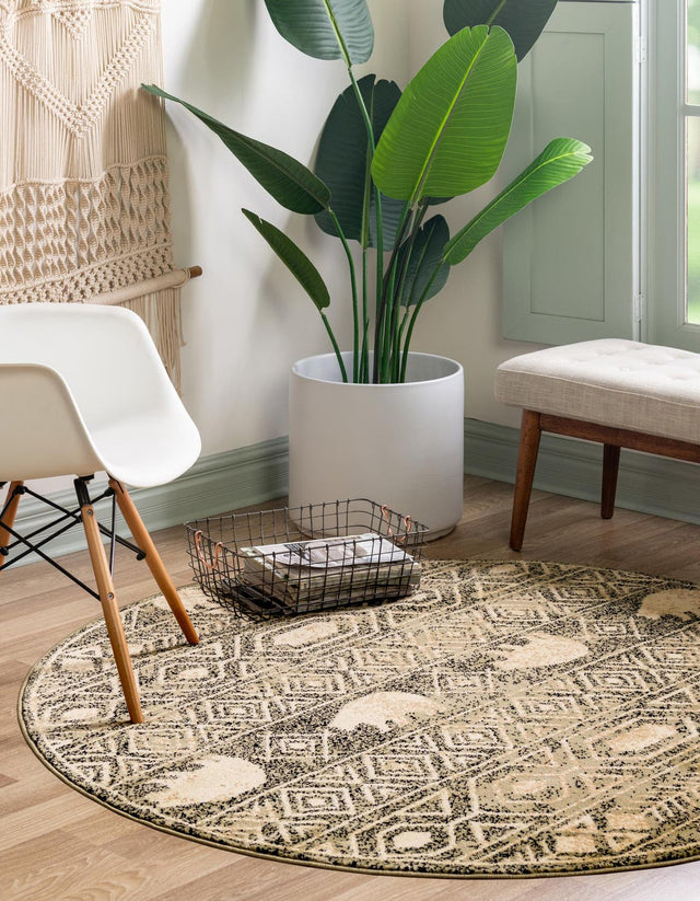 Green 4' 1 x 4' 1 Pioneer Round Area Rug Classic Southwestern Motif Durable Stain Resistant Easy Clean Carpet for Traditional Interior Decor for Sale at Rug Engine