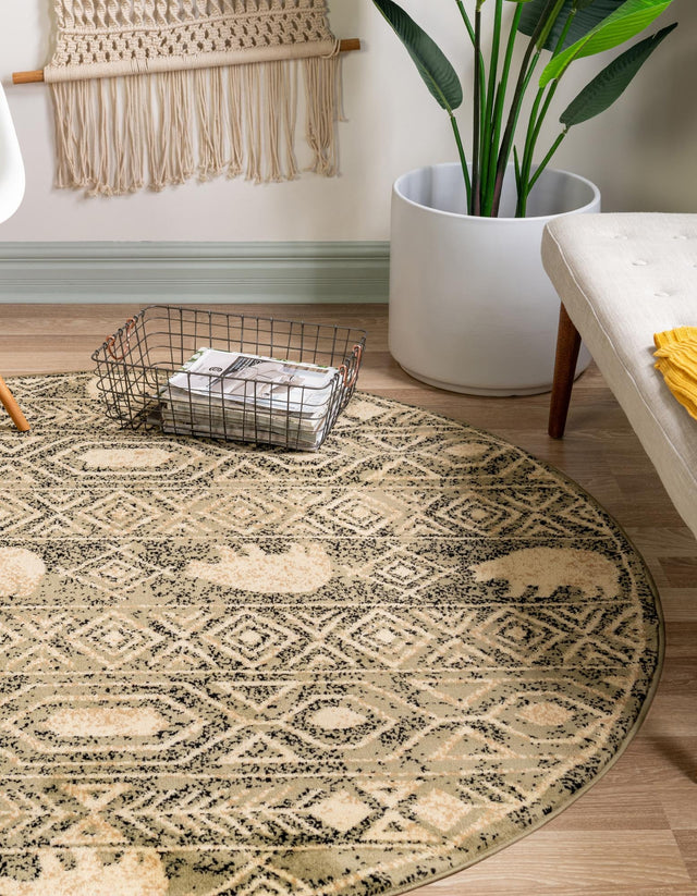 Green 5' 3 x 5' 3 Pioneer Round Area Rug Classic Southwestern Motif Durable Stain Resistant Easy Clean Carpet for Traditional Interior Decor for Sale at Rug Engine