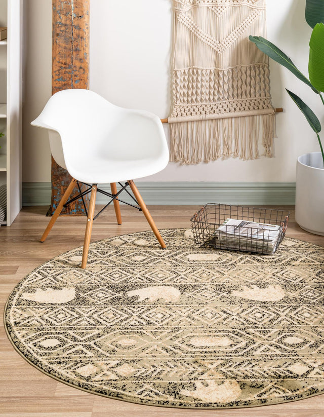 Green 5' 3 x 5' 3 Pioneer Round Area Rug Classic Southwestern Motif Durable Stain Resistant Easy Clean Carpet for Traditional Interior Decor for Sale at Rug Engine