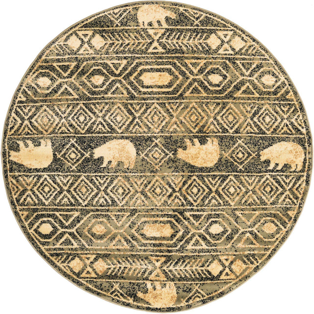 Green 5' 3 x 5' 3 Pioneer Round Area Rug Classic Southwestern Motif Durable Stain Resistant Easy Clean Carpet for Traditional Interior Decor for Sale at Rug Engine