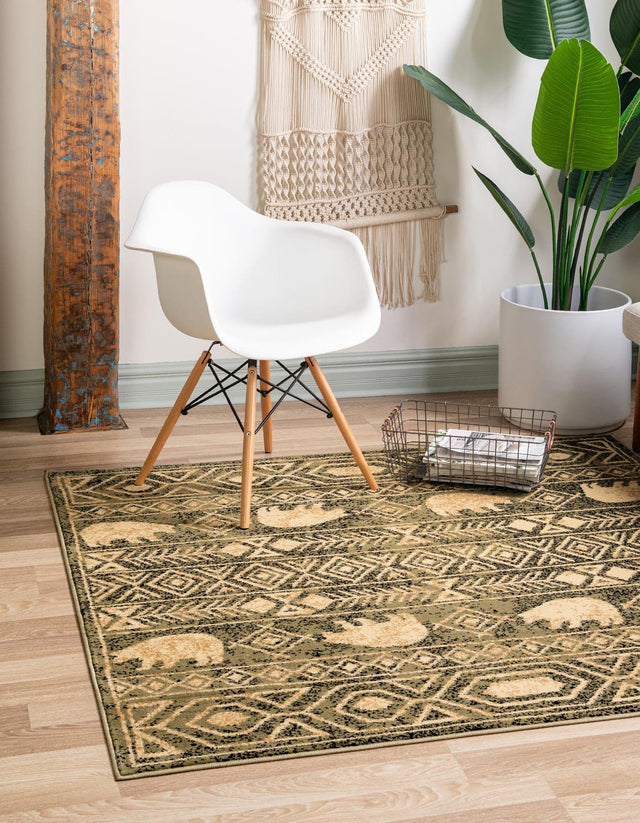 Green 5' 3 x 5' 3 Pioneer Square Area Rug Classic Southwestern Motif Durable Stain Resistant Easy Clean Carpet for Traditional Interior Decor for Sale at Rug Engine