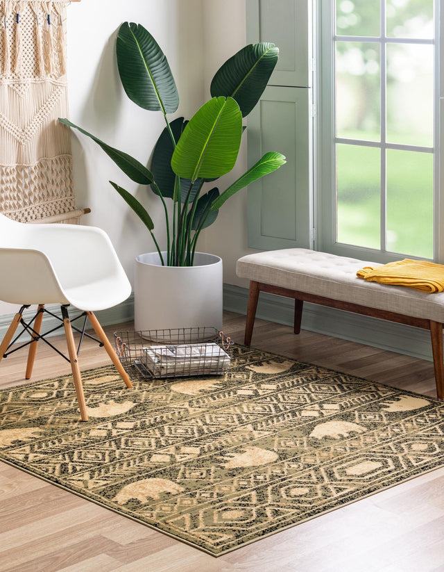 Green 5' 3 x 5' 3 Pioneer Square Area Rug Classic Southwestern Motif Durable Stain Resistant Easy Clean Carpet for Traditional Interior Decor for Sale at Rug Engine