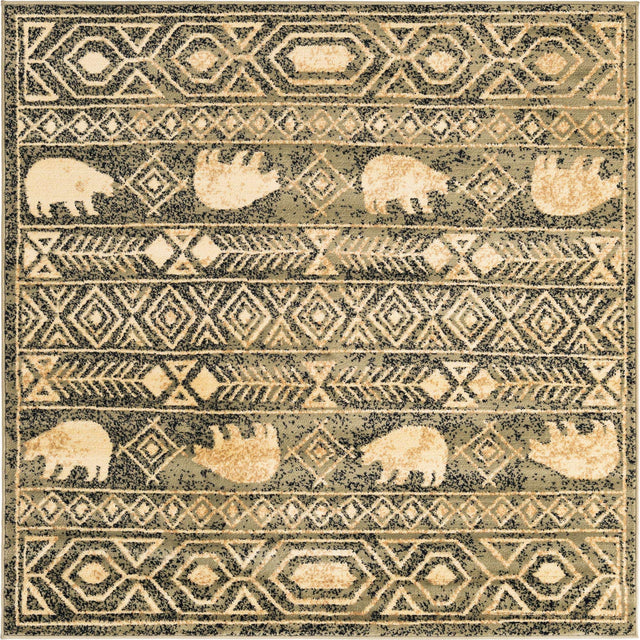 Green 5' 3 x 5' 3 Pioneer Square Area Rug Classic Southwestern Motif Durable Stain Resistant Easy Clean Carpet for Traditional Interior Decor for Sale at Rug Engine