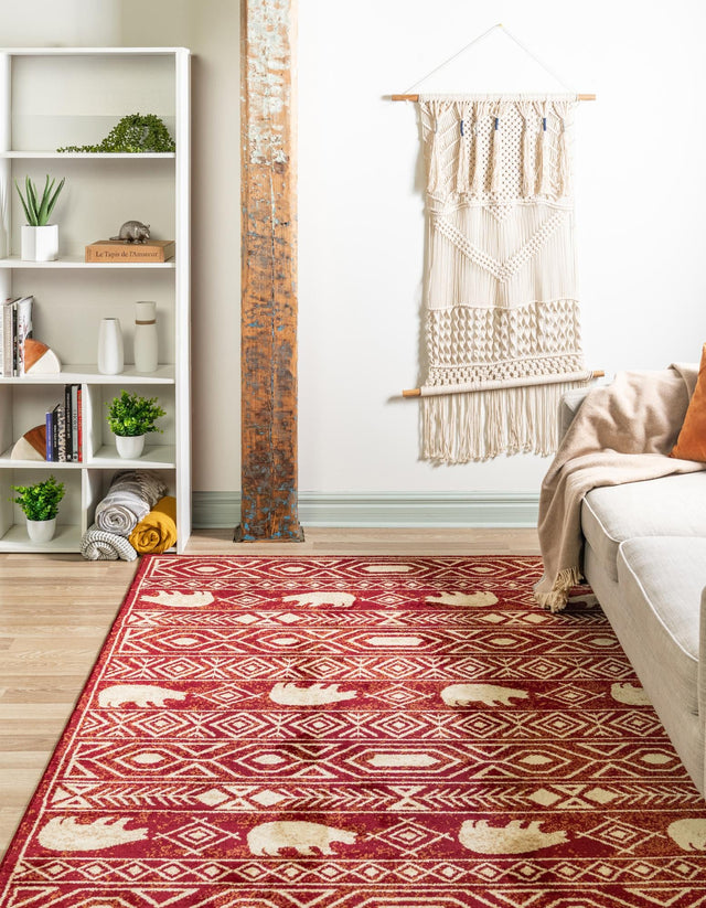 Red 9' x 12' Pioneer Rectangle Area Rug Classic Southwestern Motif Durable Stain Resistant Easy Clean Carpet for Traditional Interior Decor for Sale at Rug Engine