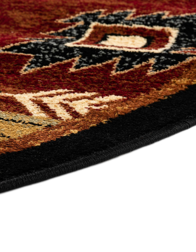 Red 8' x 8' Pioneer Round Area Rug Classic Southwestern Motif Durable Stain Resistant Easy Clean Carpet for Traditional Interior Decor for Sale at Rug Engine