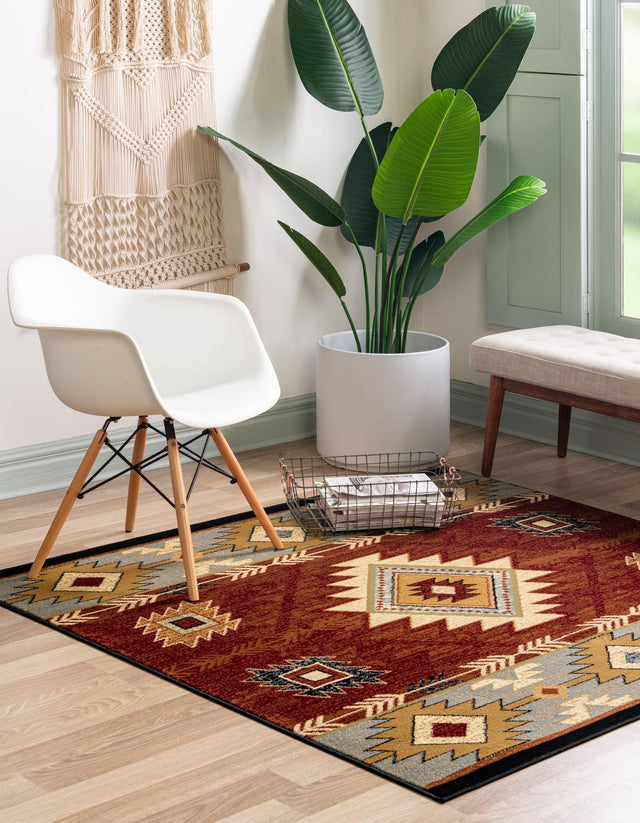Red 7' 10 x 7' 10 Pioneer Square Area Rug Classic Southwestern Motif Durable Stain Resistant Easy Clean Carpet for Traditional Interior Decor for Sale at Rug Engine