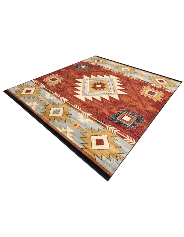 Red 7' 10 x 7' 10 Pioneer Square Area Rug Classic Southwestern Motif Durable Stain Resistant Easy Clean Carpet for Traditional Interior Decor for Sale at Rug Engine