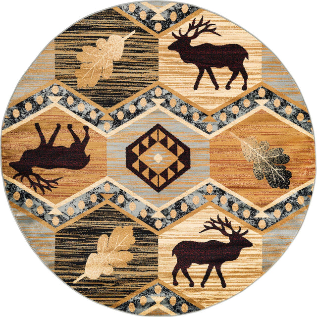 Blue 7' 10 x 7' 10 Pioneer Round Area Rug Classic Southwestern Motif Durable Stain Resistant Easy Clean Carpet for Traditional Interior Decor for Sale at Rug Engine