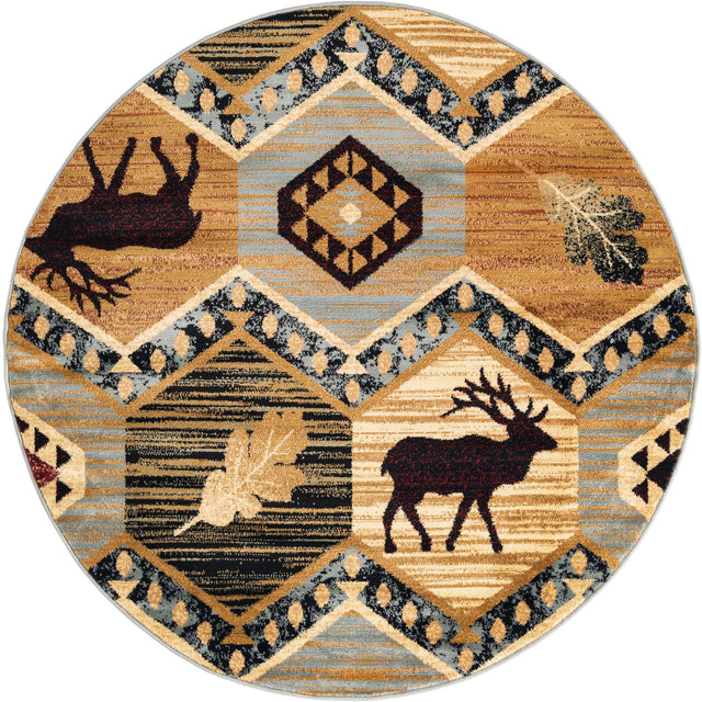 Blue 5' 3 x 5' 3 Pioneer Round Area Rug Classic Southwestern Motif Durable Stain Resistant Easy Clean Carpet for Traditional Interior Decor for Sale at Rug Engine