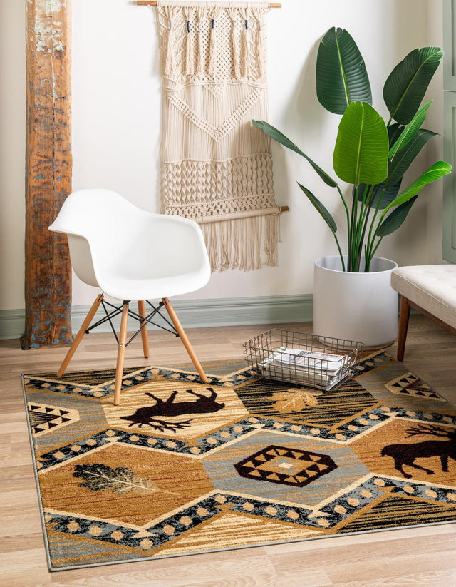 Blue 7' 10 x 7' 10 Pioneer Square Area Rug Classic Southwestern Motif Durable Stain Resistant Easy Clean Carpet for Traditional Interior Decor for Sale at Rug Engine