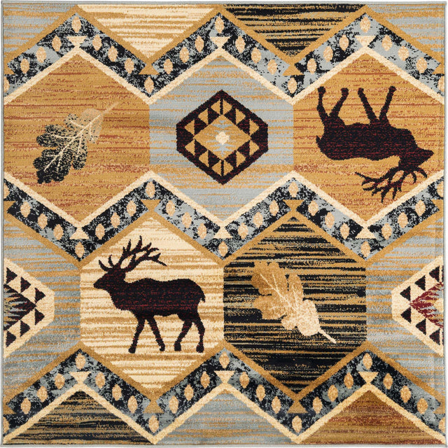 Blue 5' 3 x 5' 3 Pioneer Square Area Rug Classic Southwestern Motif Durable Stain Resistant Easy Clean Carpet for Traditional Interior Decor for Sale at Rug Engine