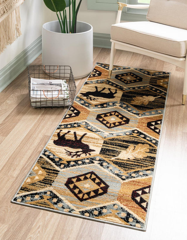 Blue 2' x 10' Pioneer Runner Area Rug Classic Southwestern Motif Durable Stain Resistant Easy Clean Carpet for Traditional Interior Decor for Sale at Rug Engine