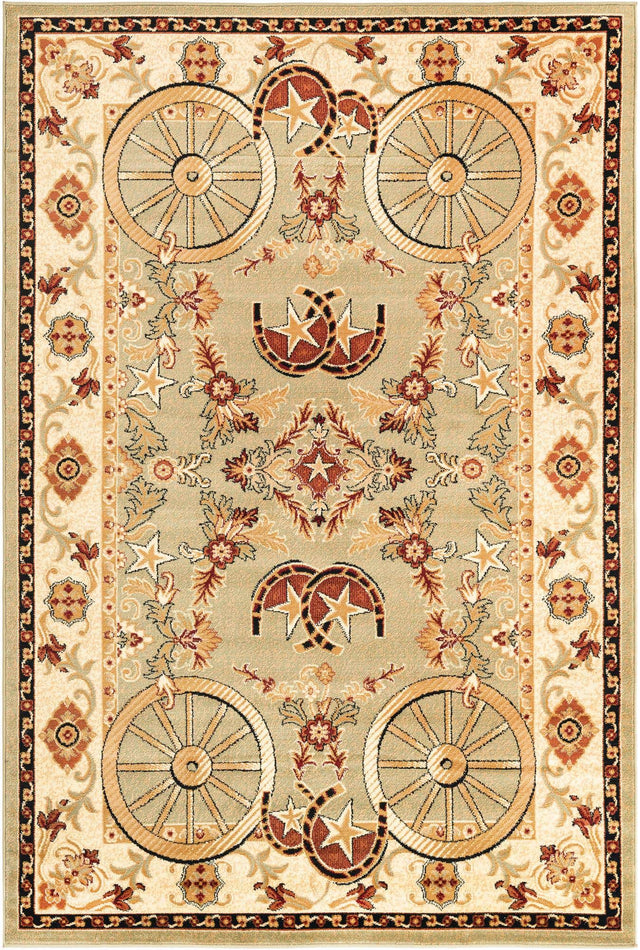 Green 6' 1 x 9' Pioneer Rectangle Area Rug Classic Southwestern Motif Durable Stain Resistant Easy Clean Carpet for Traditional Interior Decor for Sale at Rug Engine
